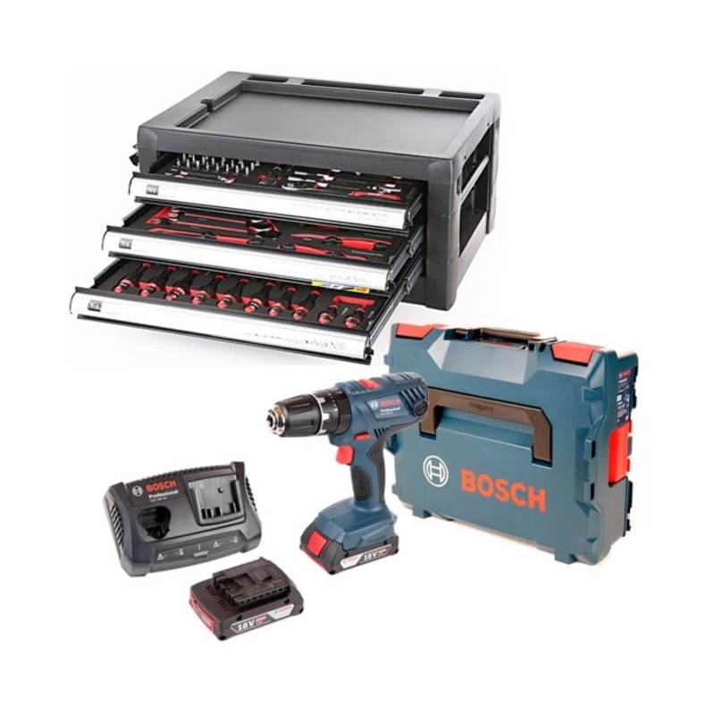 Bosch GSB18V-21 Combi Drill + 3 Drawers Lockable Tool Chest