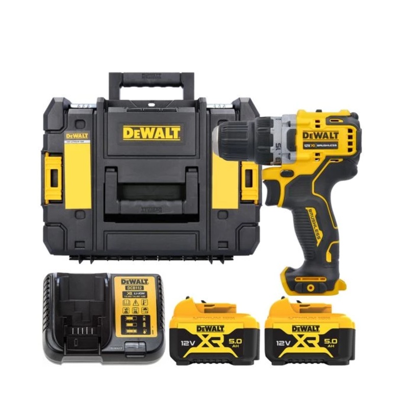 DeWalt DCD701 10.8V / 12V XR Cordless Brushless Sub-Compact Drill Driver With 2 x 5.0Ah Batteries, Charger & TSTAK II Case