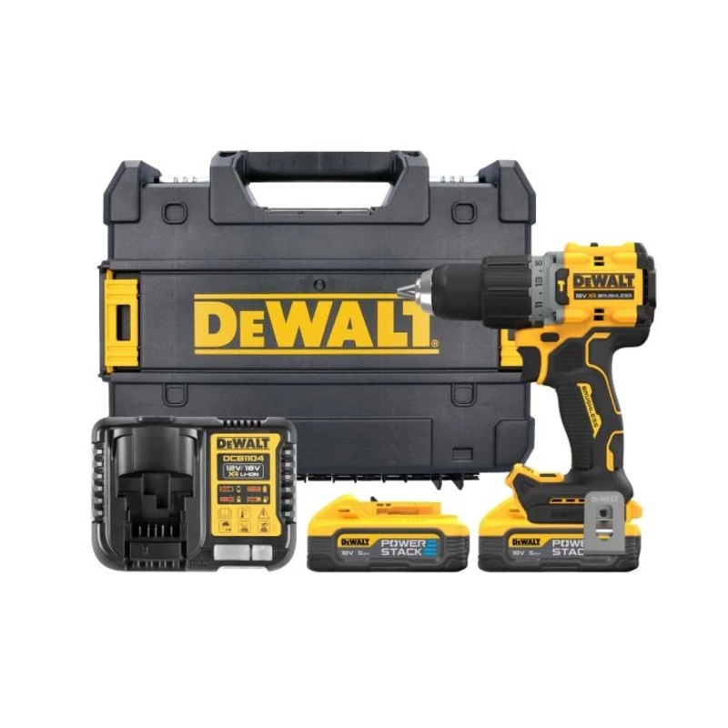 DeWalt DCD805H2T-GB 18V XR Cordless Brushless Combi Drill With 2 x 5.0Ah Powerstack Batteries, Charger & Carry Case