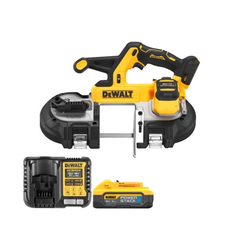 DeWalt DCS378N 18V XR Cordless Brushless Mid Sized Band Saw With 1 x 5.0Ah Powerstack Battery & Charger