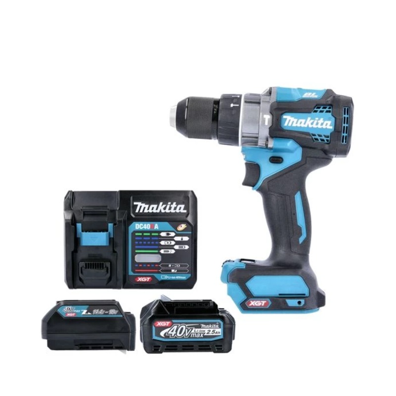 Makita Combi Drill HP001GZ 40V Max XGT Cordless Brushless AFT 1/2″ 2-Speed Keyless Chuck Max 140Nm With/Without Hammer Action With 1 x 2.5Ah Battery, Charger & Adaptor