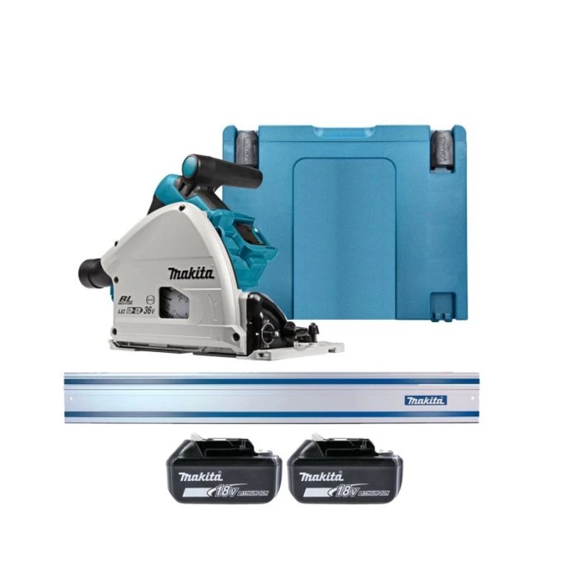 Makita DSP600 Twin 18V Brushless 165mm Plunge Saw with 2 x 5.0Ah Batteries & Guide Rail