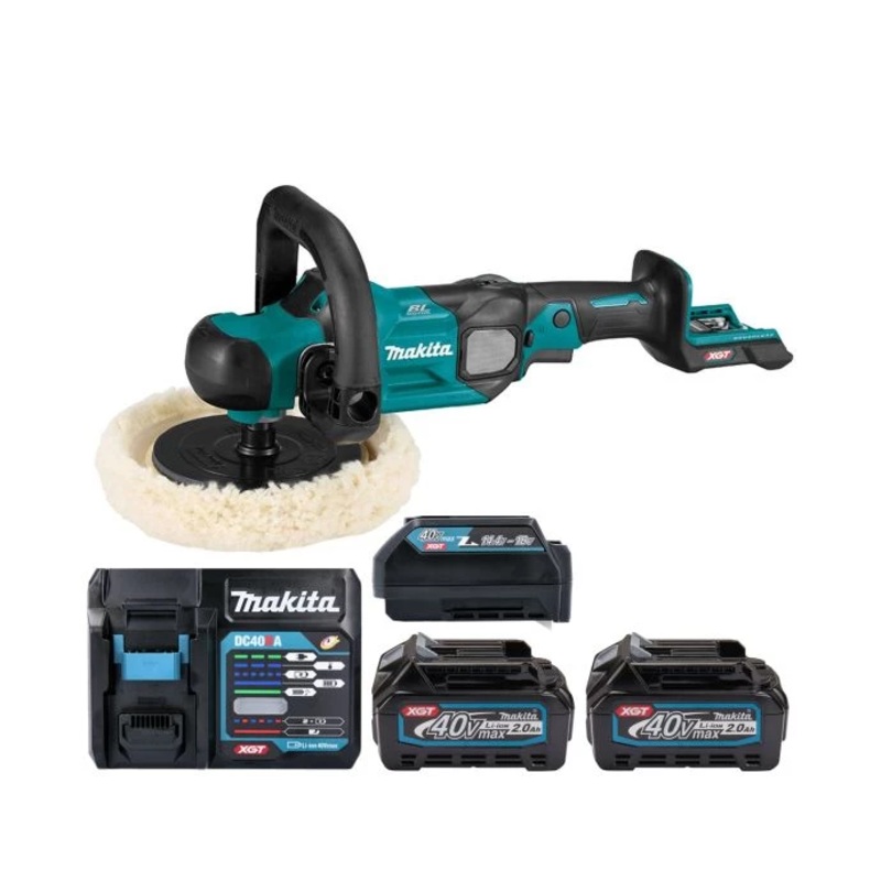 Makita Polisher PV001GZ 40V Max XGT Cordless Brushless 180mm With 2 x 2.0Ah Batteries, Charger & Adaptor