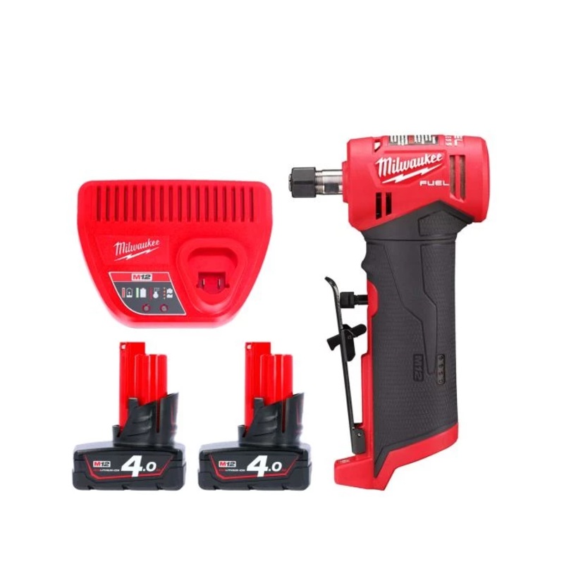 Milwaukee M12FDGA 12V Cordless Fuel Angled Die Grinder With 2 x 4.0Ah Batteries & Charger