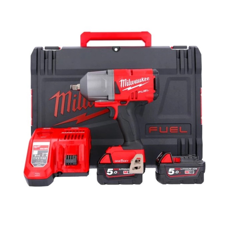 Milwaukee M18ONEFHIWF12-502X 18V Fuel 1/2″ Impact Wrench With 2 x 5.0Ah Batteries, Charger & Case