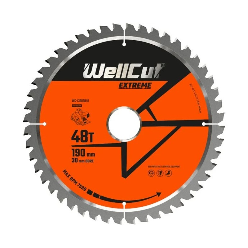 WellCut TCT Circular Saw Blade 190mm x 30mm x 48T Fine Cutting Wood Saw Blade Compatible with all Brands