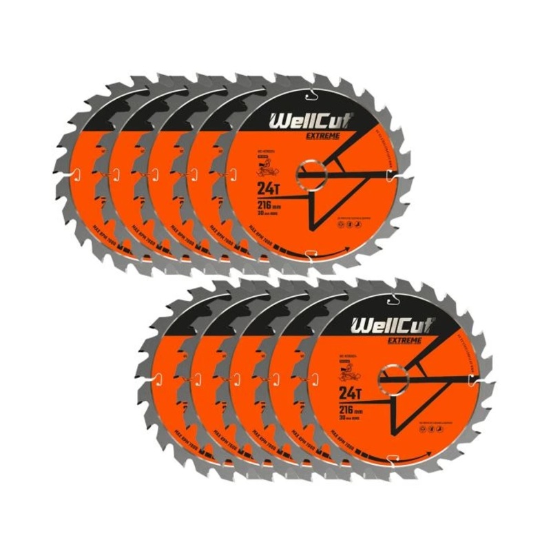 WellCut TCT Circular Saw Blades 216mm x 30mm x 24T Fine Cutting Wood Saw Blades Compatible with all Brands Pack of 10