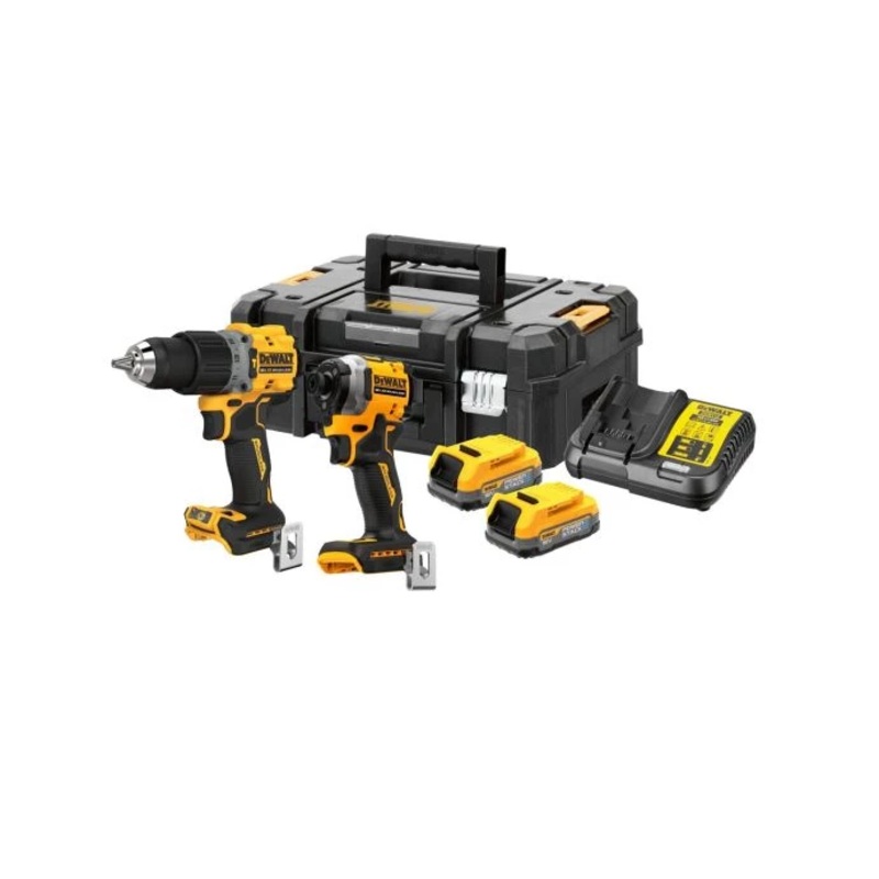 DeWalt DCK2050E2T-GB 18V XR Brushless Gen3 Compact  Combi & Impact Driver Twin Pack with 2 x Powerstack Batteries, Charger & Case