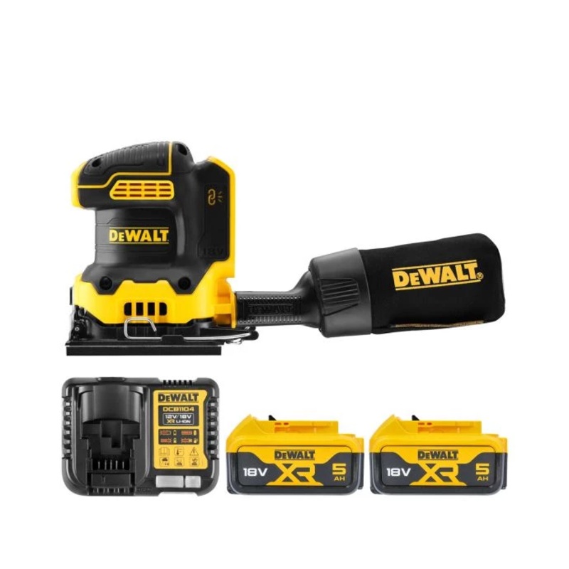 DeWalt DCW200 18V XR Brushless 1/4″ Sheet Palm Sander With 2 x 5.0Ah Batteries & Charger