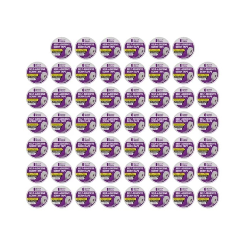 Drywall Master Scrim Tape 50mm x 50m, High Strength Self-Adhesive Fiberglass Mesh Tape Pack of 54