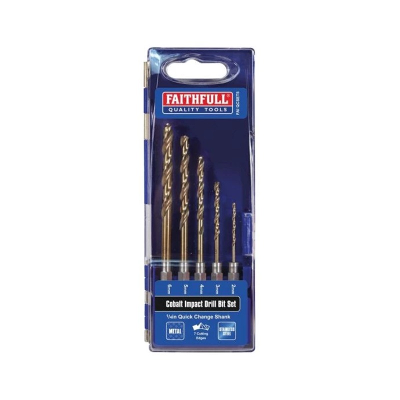 Faithful FAIQCSET5 5 Piece HSSE M35 Cobalt Quick-Change Impact Drill Bit Set