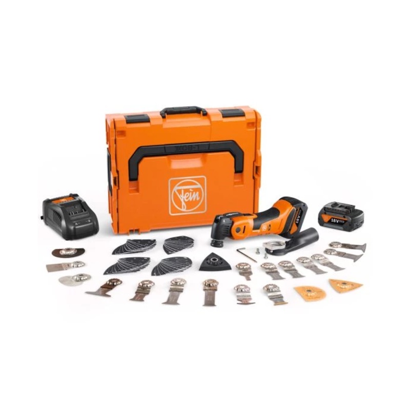 Fein 71293661240 MM 700 Max Top AS 18V AMPShare Cordless Brushless Multi Tool With Accessories, 2 x 4Ah Batteries, Charger & Carry Case