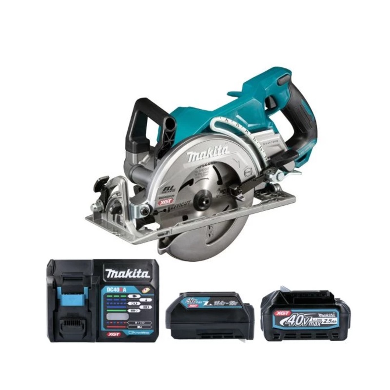Makita Circular Saw RS001GZ 40V Max XGT 185mm Cordless Brushless Wood Cutting Saw With 1 x 2.5Ah Battery, Charger & Adaptor