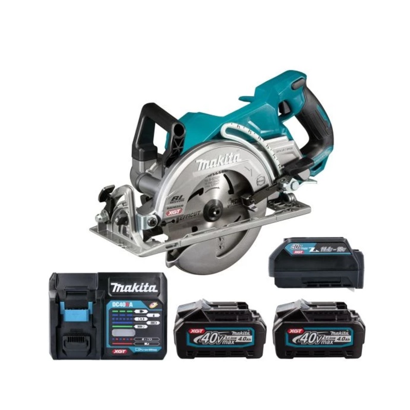 Makita Circular Saw RS001GZ 40V Max XGT 185mm Cordless Brushless Wood Cutting Saw With 2 x 4.0Ah Batteries, Charger & Adaptor