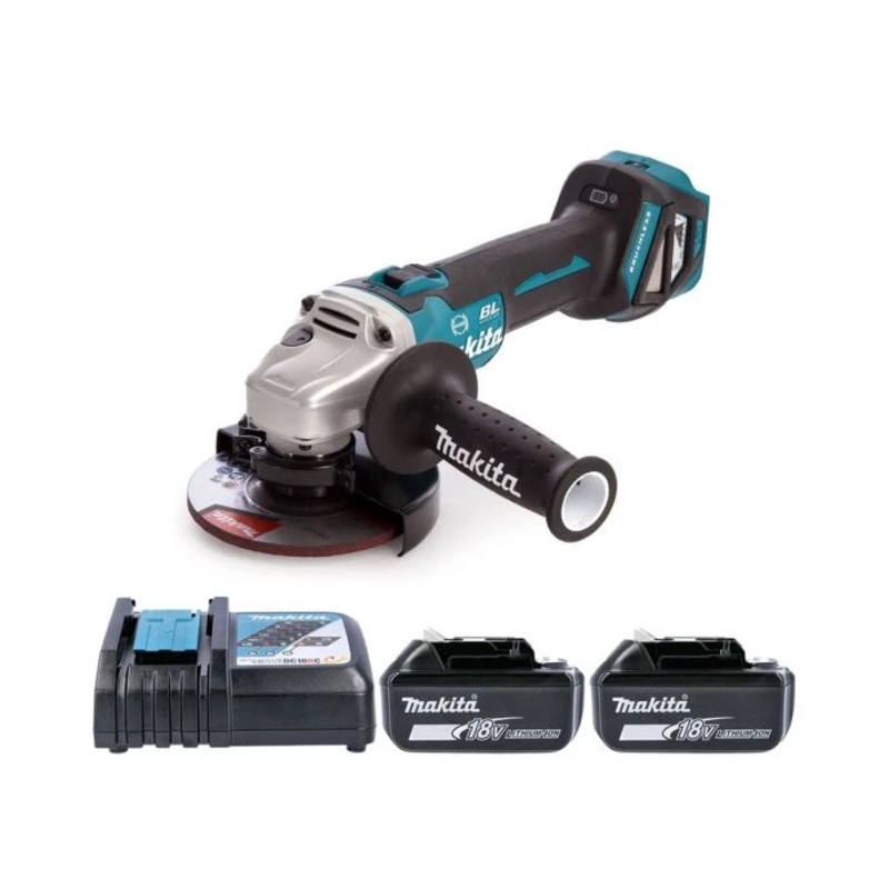 Makita DGA513Z 18V LXT Cordless 125mm Brushless Slide Switch Angle Grinder With 2 x 6Ah Batteries & Charger