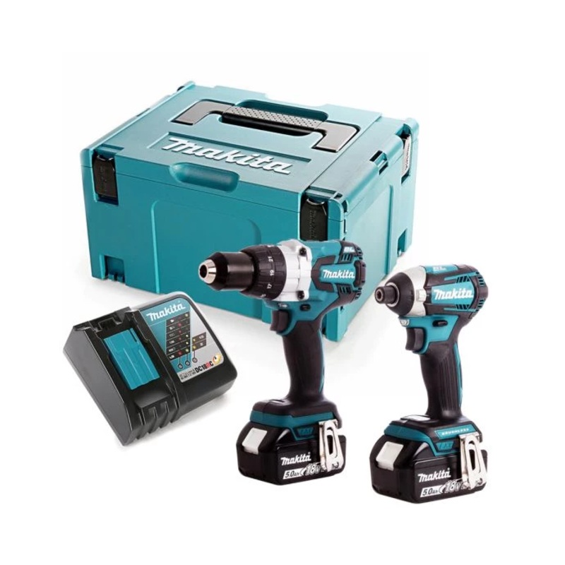 Makita DLX2176TJ 18V Brushless Combi & Impact Driver Twin Kit + 2 x 5.0Ah Batteries, Charger & Case