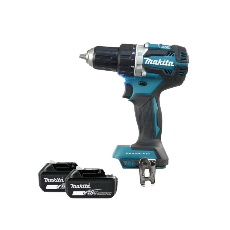 Makita Driver Drill DDF484Z 18V LXT Cordless Brushless 1/2″ 2-Speed Keyless Chuck Max 54Nm With 2 x 5.0Ah Batteries
