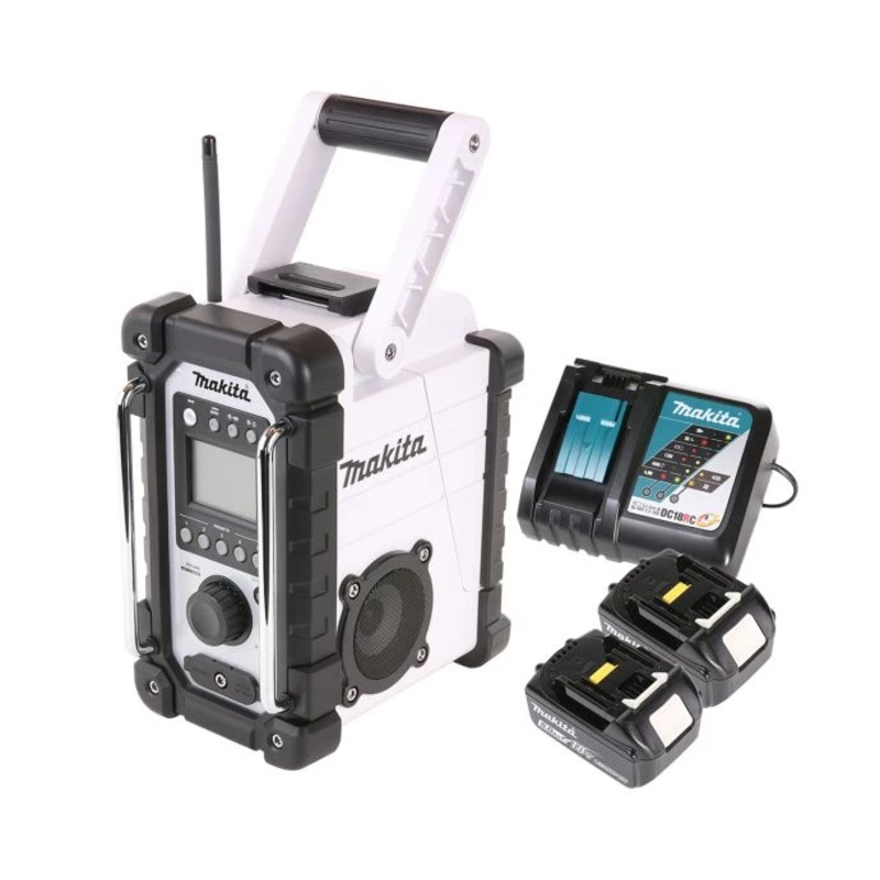 Makita Radio DMR107W 14.4V/18V CXT/LXT Cordless/AC FM/AM Jobsite White With 2 x 6.0Ah Batteries & Charger