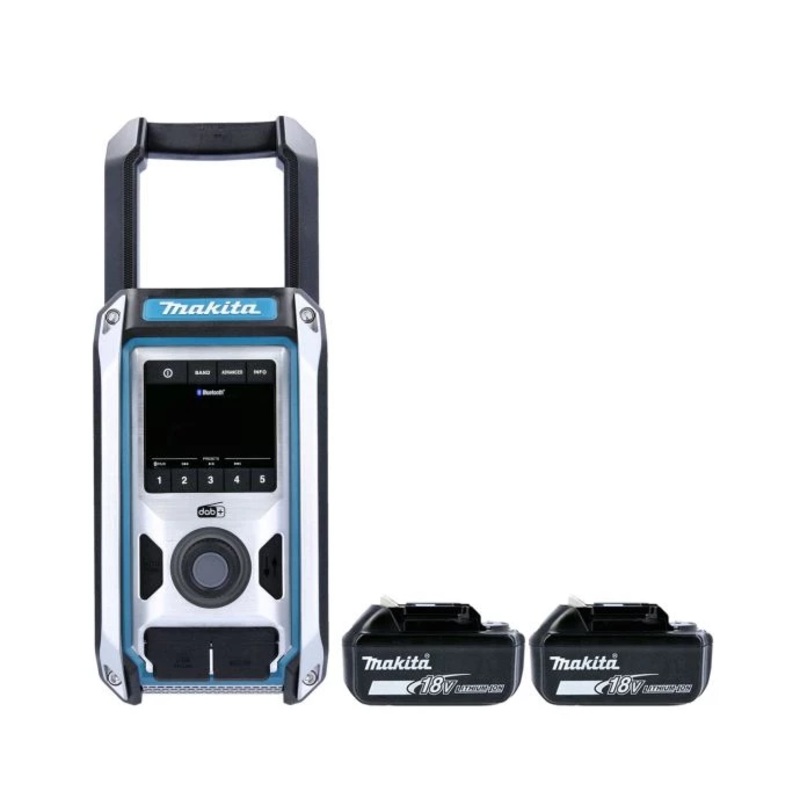 Makita Radio DMR115 10.8V/18V CXT/LXT Cordless/AC FM/DAB/DAB+ Jobsite With AUX, USB & Bluetooth With 2 x 5.0Ah Batteries