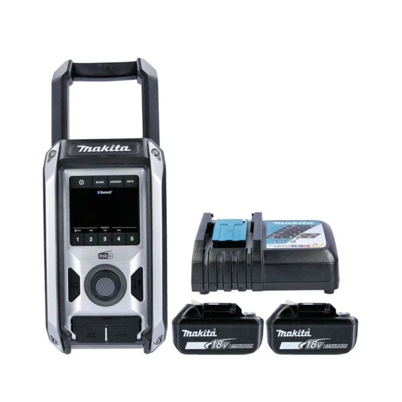 Makita Radio DMR115B 10.8V/18V CXT/LXT Cordless/AC FM/DAB/DAB+ Jobsite With AUX, USB & Bluetooth Black With 2 x 4.0Ah Batteries & Charger