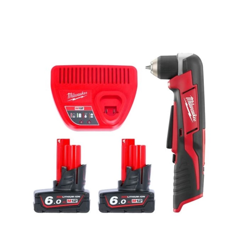 Milwaukee C12RAD 12V Cordless Right Angle Drill With 2 x 6.0Ah Batteries & Charger