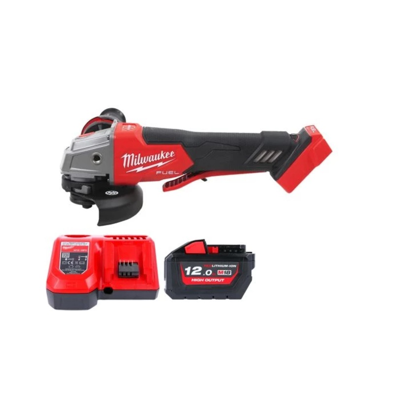 Milwaukee M18FSAGV115XPDB 18V Cordless Brushless 115mm FUEL Paddle Switch Angle Grinder With 1 x 12.0Ah Battery & Charger