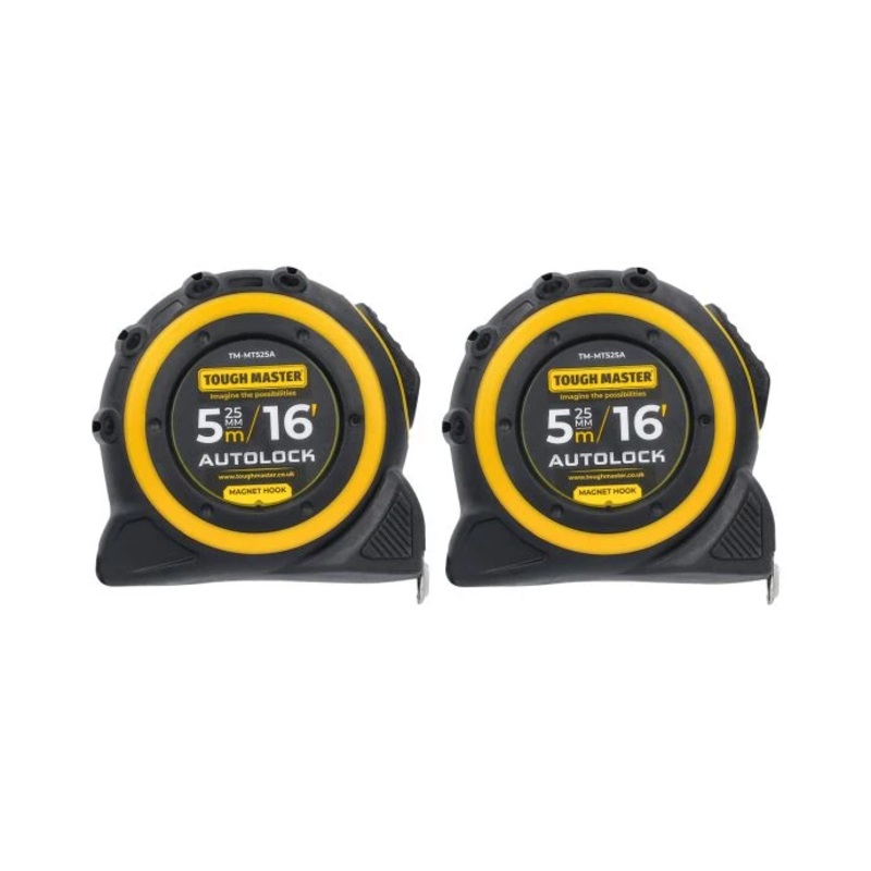 TOUGH MASTER Tape Measure AUTOLOCK with 25mm Magnetic Blade Metric / Imperial – 5 Metres – Pack of 2