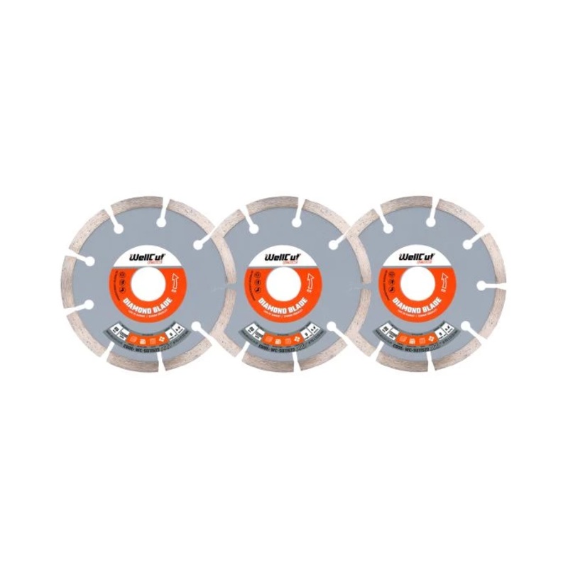 WellCut Diamond Cutting Blades for Angle Grinder 115mm x 22.23mm Segmented Discs for Concrete, Tiles, Stones, Bricks Pack of 3