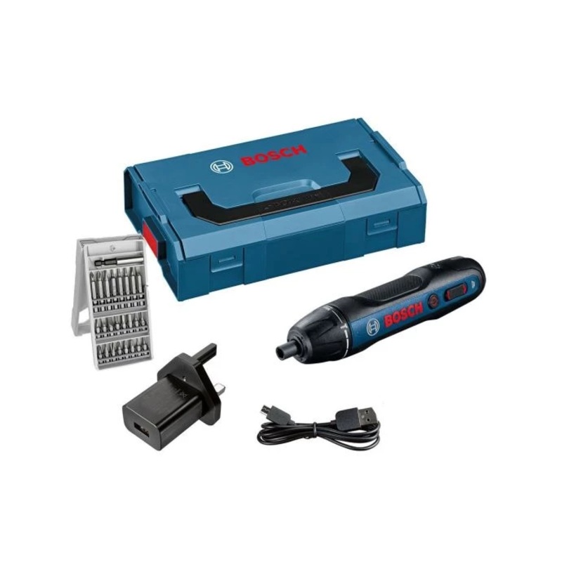 Bosch Bosch GO 3.6V Screwdriver with L-BoxxMini, 25pc AC Set, 1 PH2, UK Plug Adaptor, USB Cable – 06019H2170