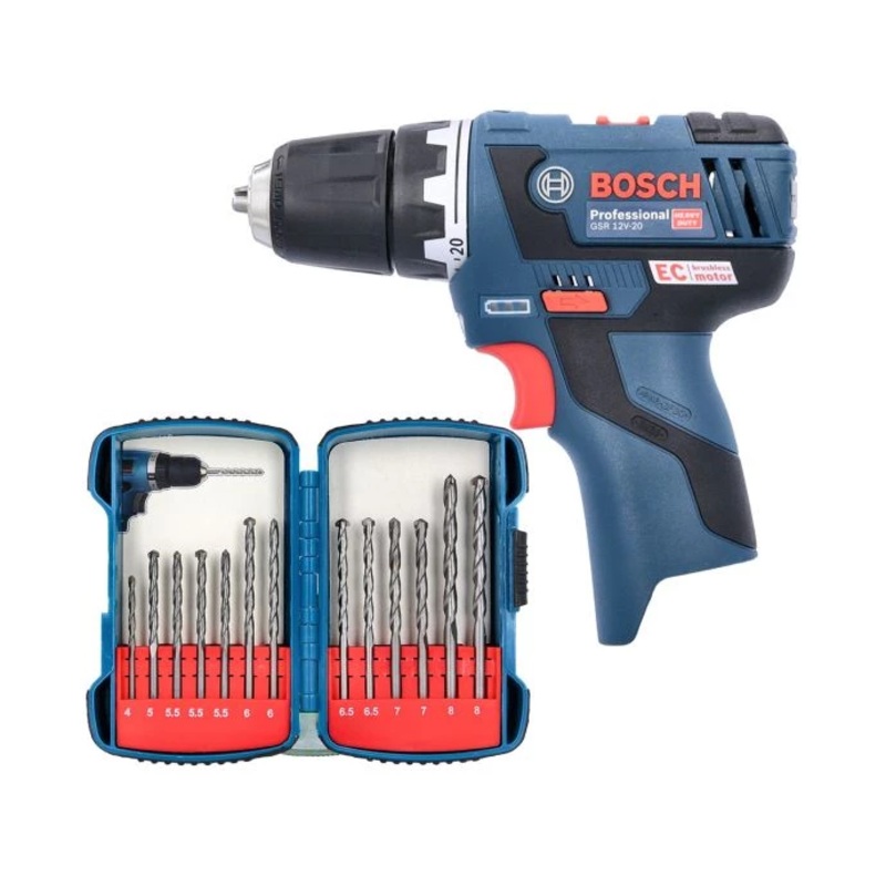 Bosch GSR 12V-20 12V Brushless Drill Driver + Makita P-51889 13Pc Drill Bit Set