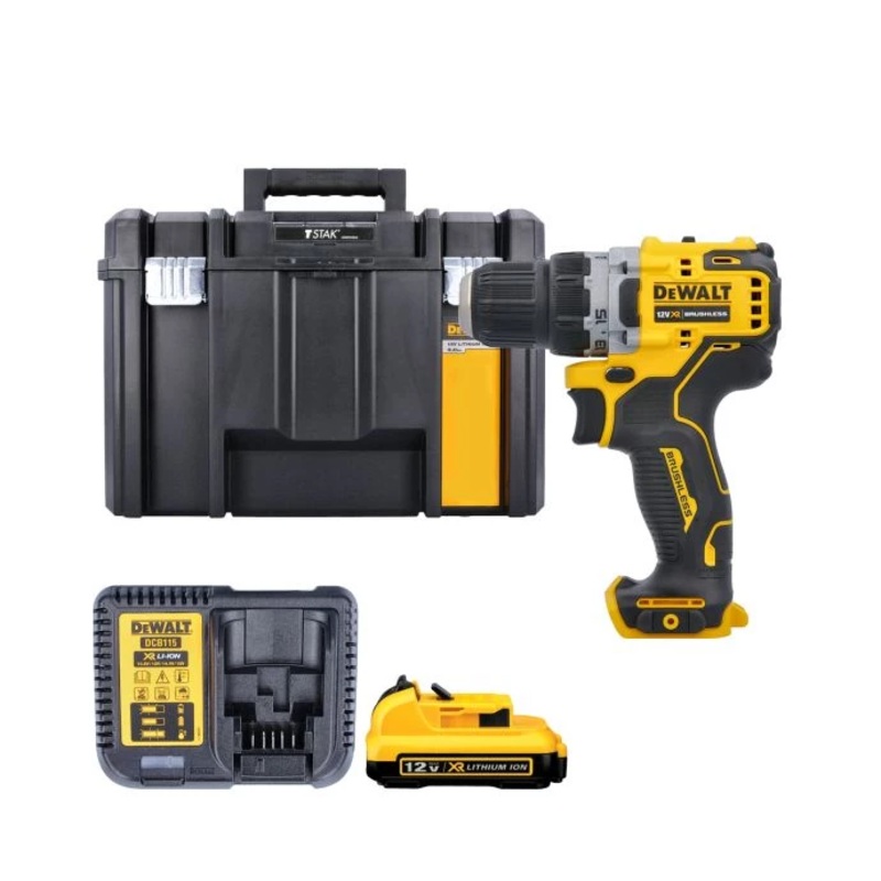 DeWalt DCD701 10.8V / 12V XR Cordless Brushless Sub-Compact Drill Driver With 1 x 2.0Ah Battery, Charger & TSTAK VI Case