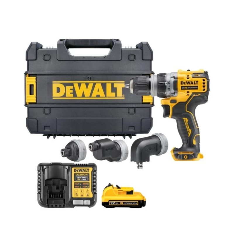 DeWalt DCD703NT 12V XR Brushless Multi-Head Drill Driver With 1 x 2.0Ah Battery, Charger & Case