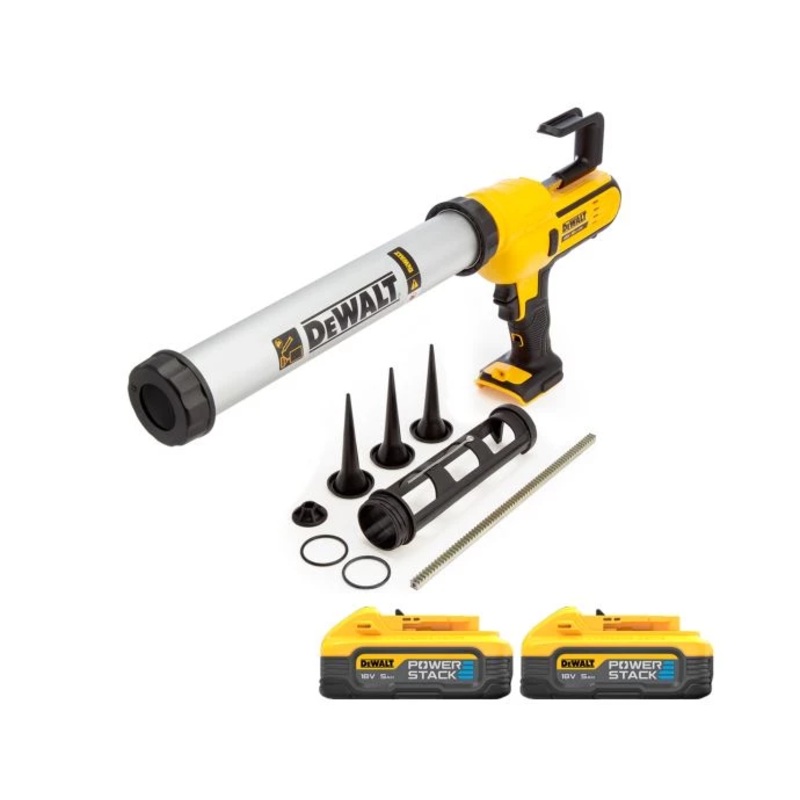 Dewalt DCE581 18V XR Cordless 300-600ml Caulking Gun With 2 x 5.0Ah Batteries