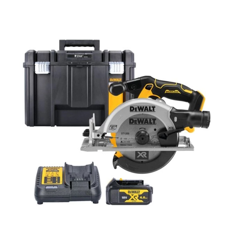 DeWalt DCS565 18V XR Cordless Brushless 165mm Circular Saw With 1 x 4.0Ah Battery, Charger & TSTAK VI Case
