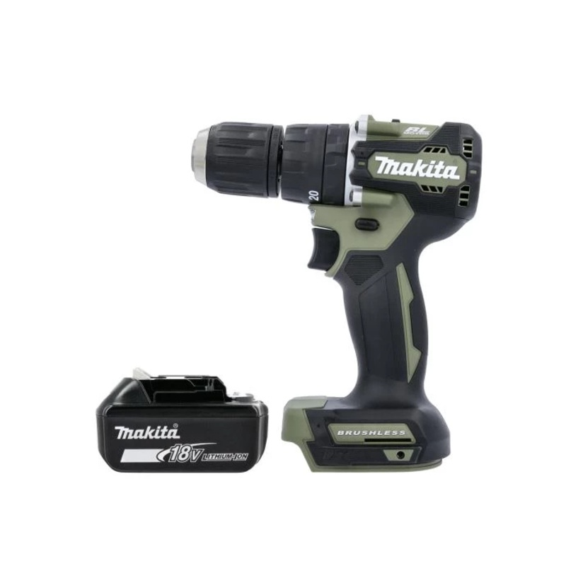 Makita Combi Drill DHP487ZO 18V LXT Cordless Brushless 1/2″ 2-Speed Keyless Chuck Max 40Nm Olive Green With 1 x 3.0Ah Battery