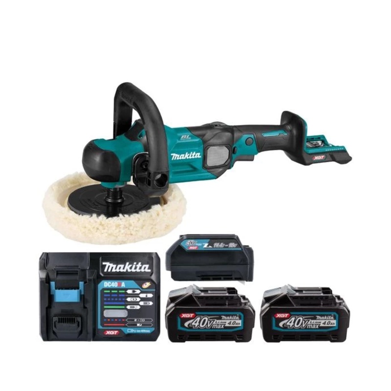 Makita Polisher PV001GZ 40V Max XGT Cordless Brushless 180mm With 2 x 4.0Ah Batteries, Charger & Adaptor