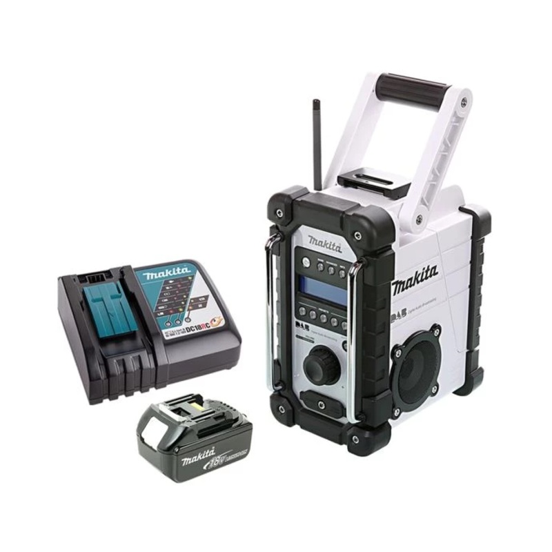 Makita Radio DMR109W 10.8V/18V CXT/LXT Cordless/AC FM/DAB/DAB+ Jobsite With AUX & USB Write With 1 x 6.0Ah Battery & Charger