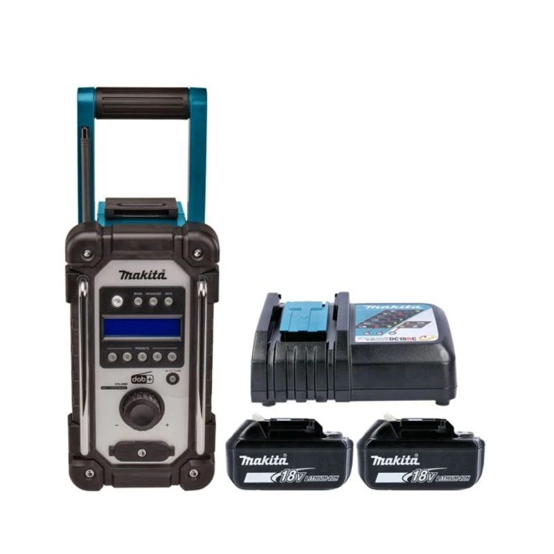 Makita Radio DMR110N 10.8V/18V CXT/LXT Cordless/AC FM/DAB/DAB+ Jobsite With AUX & USB With 2 x 5.0Ah Batteries & Charger