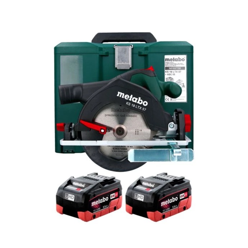 Metabo KS 18 LTX57 18V Cordless 165mm Circular Saw With 2 x 5.5Ah Batteries & Meta Box