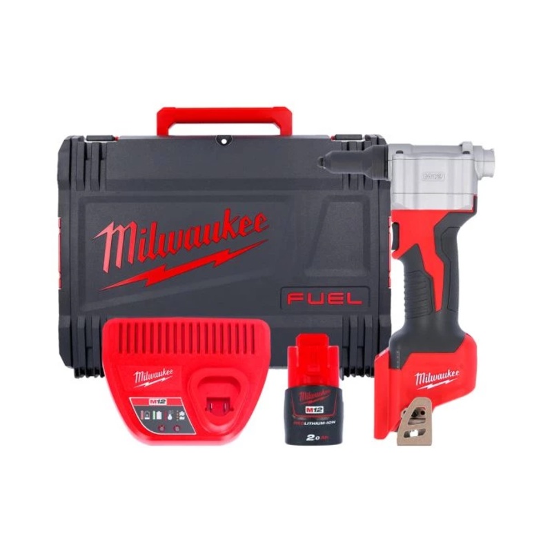 Milwaukee M12BPRT-201X 12V M12 Li-ion Pop Rivet Gun With 1 x 2.0Ah Battery, Charger & Carry Case