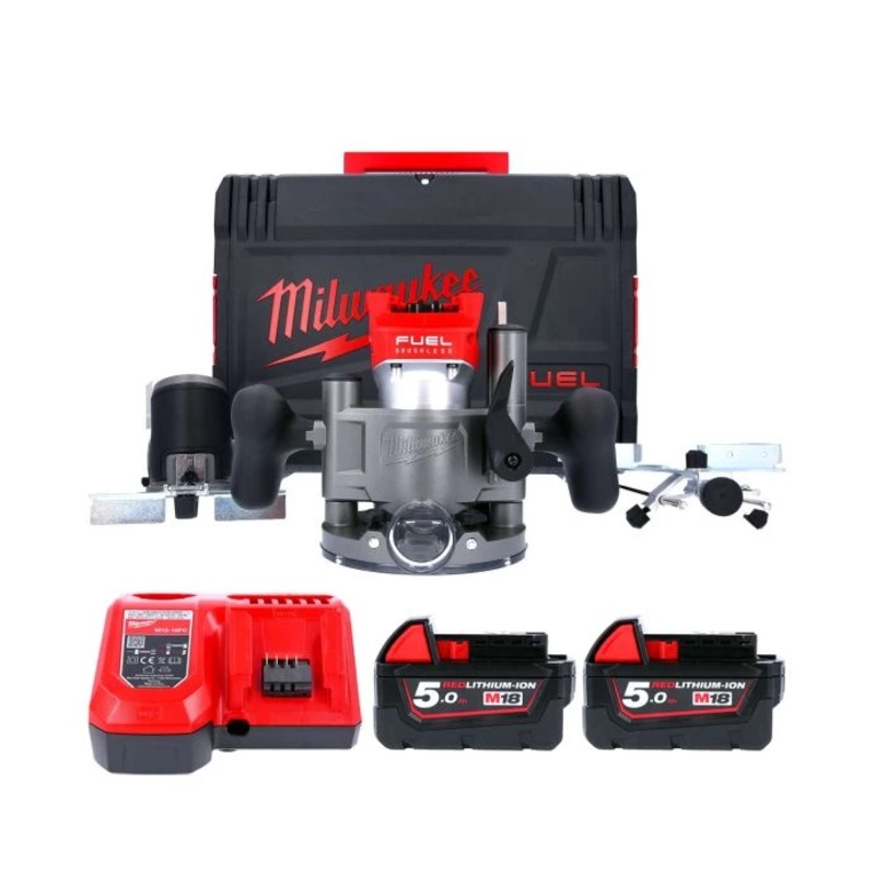 Milwaukee M18FTR 18V FUEL Brushless Trim Router With 2 x 5.0Ah Batteries, Charger & Case