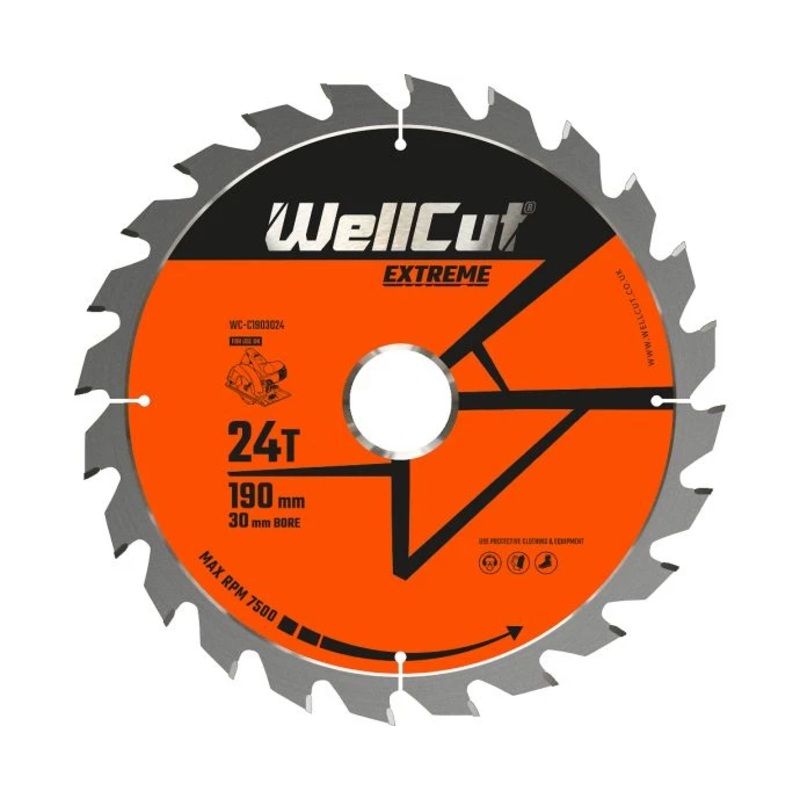 WellCut TCT Circular Saw Blade 190mm x 30mm x 24T Fine Cutting Wood Saw Blade Compatible with all Brands