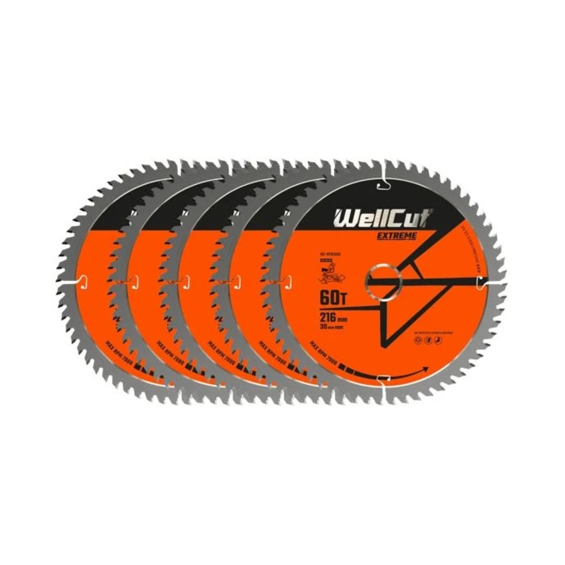 WellCut TCT Circular Saw Blades 216mm x 30mm x 60T Fine Cutting Wood Saw Blades Compatible with all Brands Pack of 5