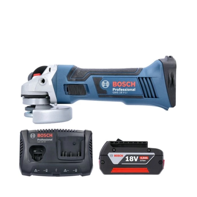 Bosch GWS 18 V-LI Cordless Angle Grinder 115mm With 1 x 4.0Ah Battery & Charger