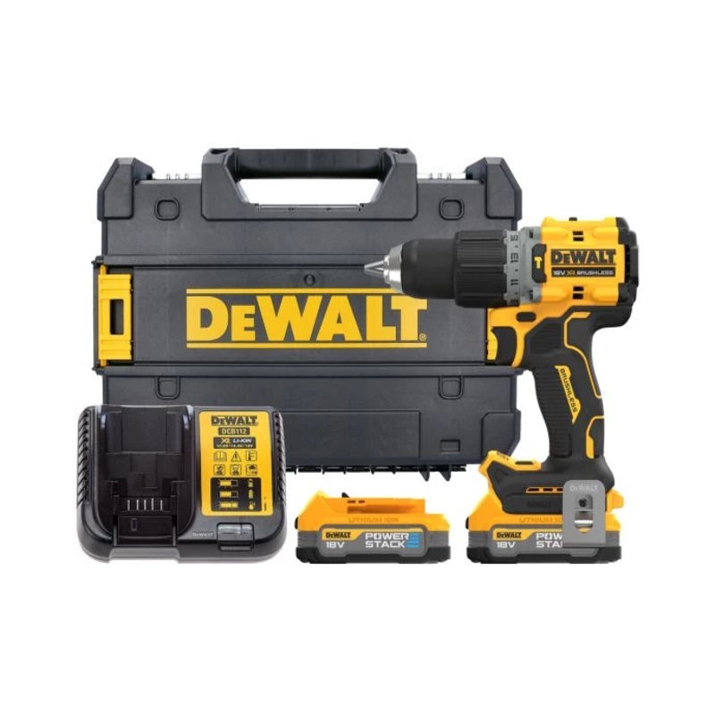 Dewalt DCD805E2T-GB 18V Brushless Powerstack Combi with 2 x Powerstack Batteries, Charger & Case