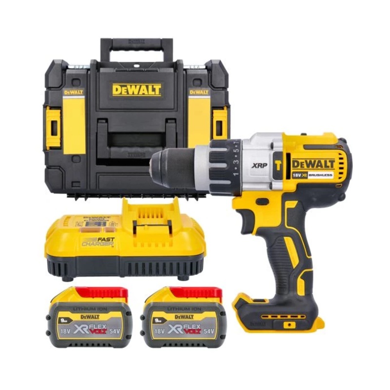 DeWalt DCD996 18V Cordless XRP 3 Speed Brushless Hammer Combi Drill With 2 x 9.0Ah Batteries, Charger & Case