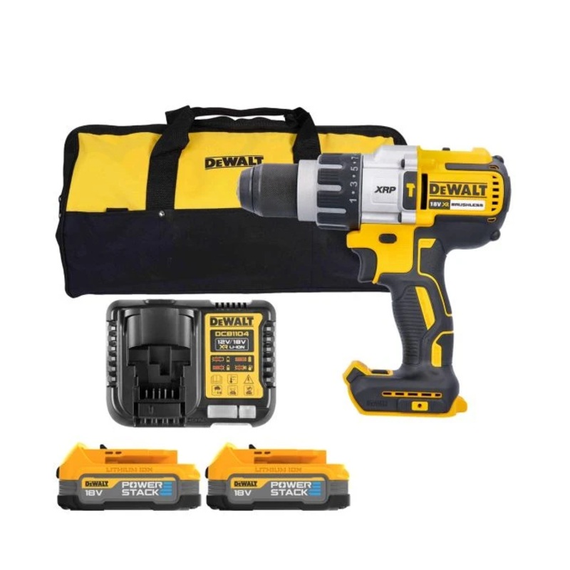 DeWalt DCD996N 18V Cordless XRP 3 Speed Brushless Hammer Combi Drill With 2 x 1.7Ah Powerstack Batteries, Charger & Bag