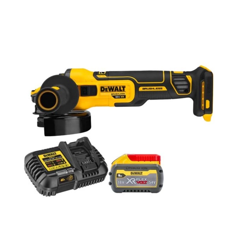 DeWalt DCG409 18V XR Brushless Flexvolt Advantage 125mm Angle Grinder With 1 x 9.0Ah Battery & Charger