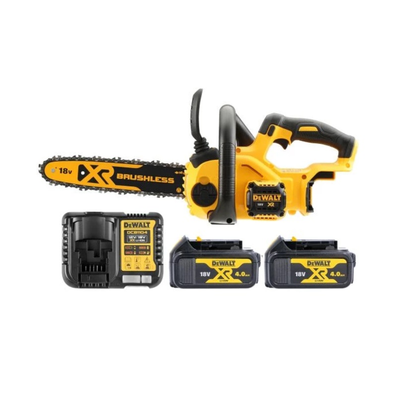 DeWalt DCM565 18V XR Li-ion 30cm Cordless Brushless Compact Chainsaw With 2 x 4.0Ah Batteries & Charger