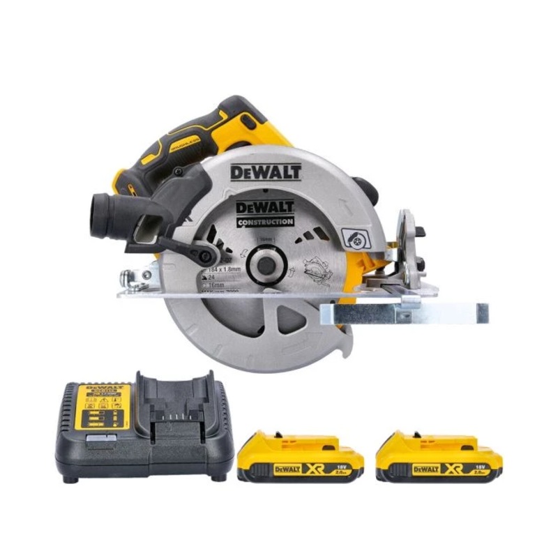 DeWalt DCS570 18V XR Cordless Brushless 184mm Circular Saw With 2 x 2.0Ah Batteries & Charger
